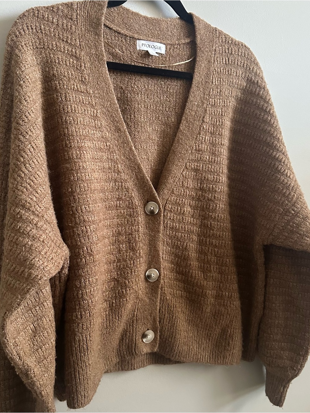 Prologue knit cropped cardigan, cozy slouchy fit in a beautiful camel color - Picture 4 of 5